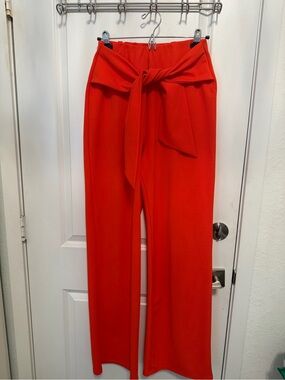 High-Rise Tie-Waist Wide-Leg Pants - orange